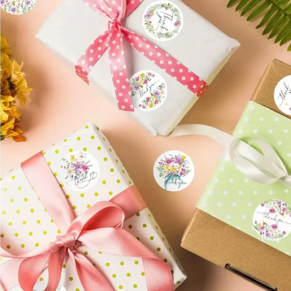 500 pc Floral Thank You Stickers Roll